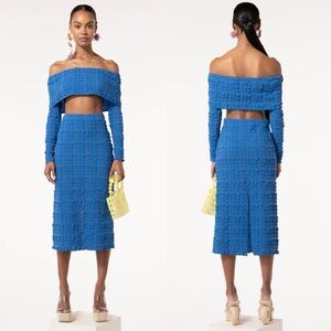 Cult Gaia Trina crop top & Caspara popcorn midi skirt co-ord two-piece set small